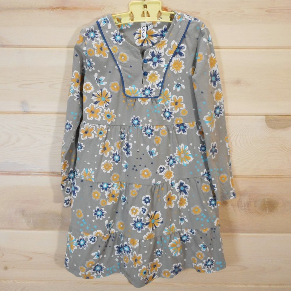 CR Kids Dress Little Girls Size 6X Floral Gray Tiered Long Sleeve